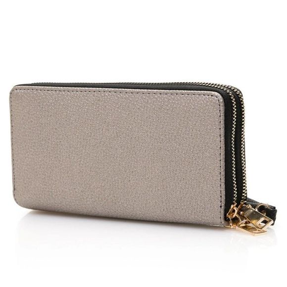 Metal Detail Metalic Leather Long Wallet - Picture 3 of 4